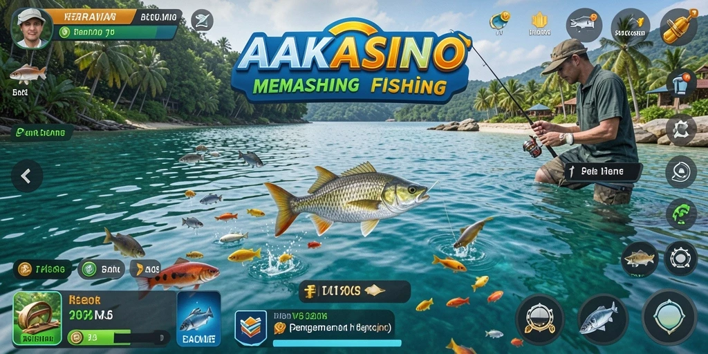 Gameplay AAKASINO yang seru saat menangkap ikan.