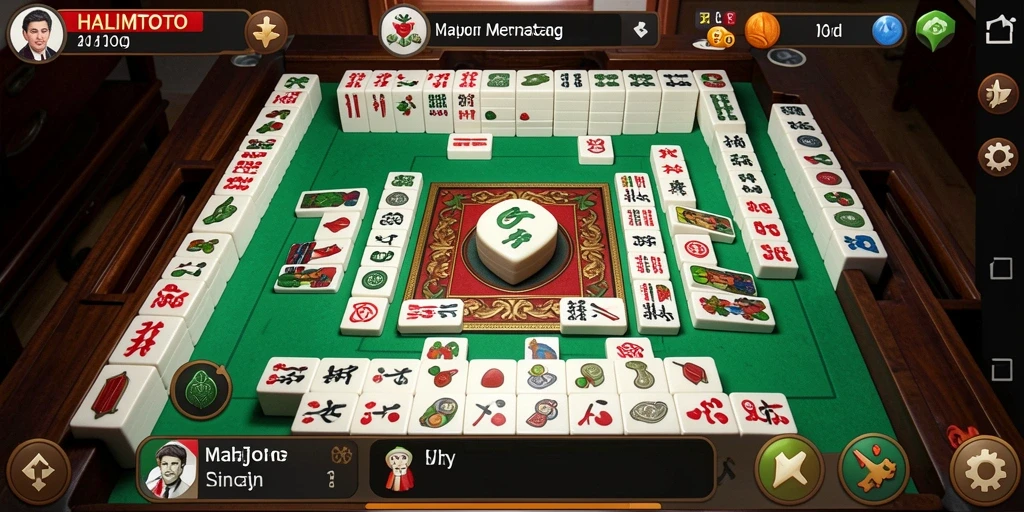 Tangkapan layar permainan HALIMTOTO yang menampilkan aksi Mahjong yang seru.