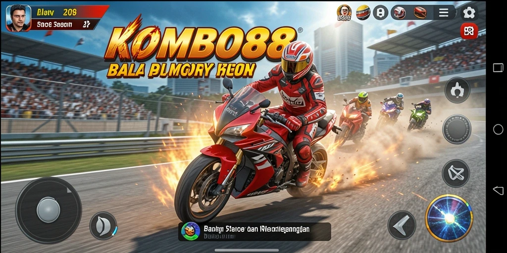 Tampilan gameplay menegangkan dari KOMBO88 dengan balapan motor.