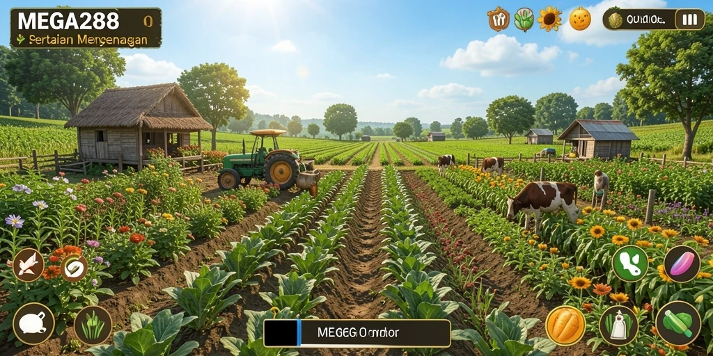 Tampilan seru dari gameplay pertanian di MEGA288.